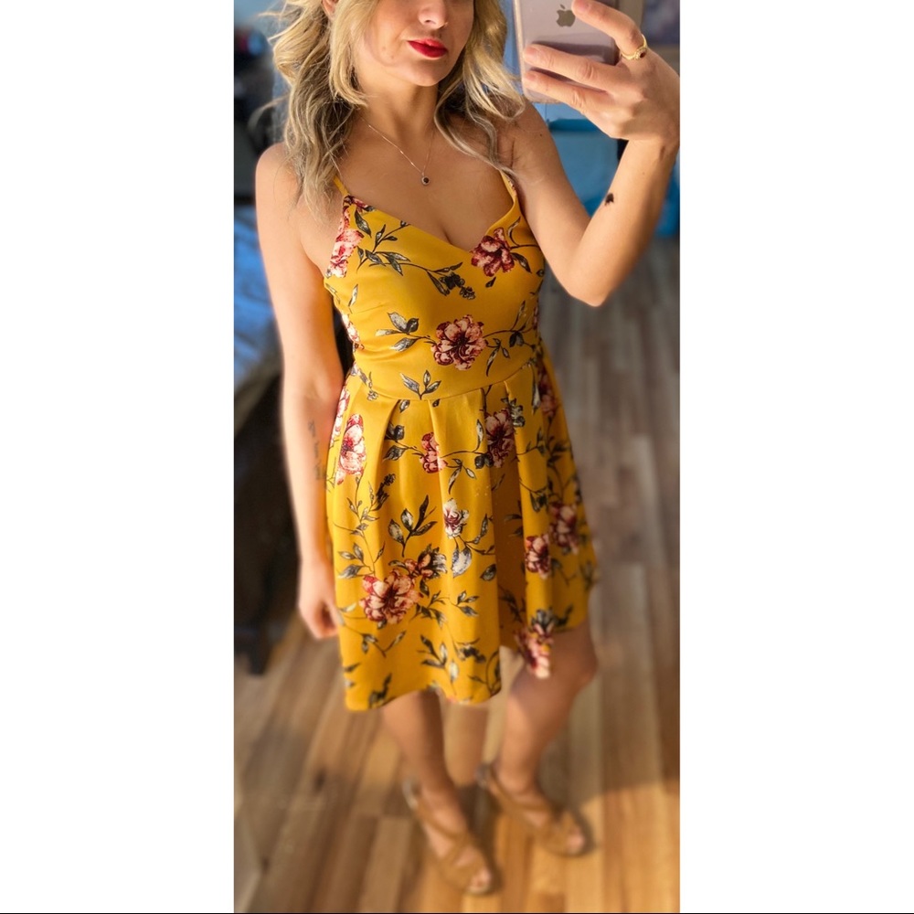 Mustard Floral Mini Dress
